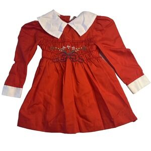 Vintage Polly Flinders Girls Smocked Floral School Dress Red Toddler 2 Photos‎